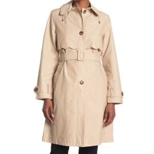 KATE SPADE New York Scallop Hooded Trench Raincoat with Belt, Oxford Tan, Medium